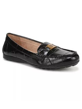 Giani Bernini Black Croc-Embossed Slip-On Loafer with Gold Accent